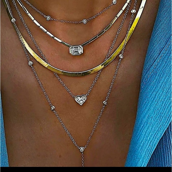 Bohemian Multilayer Crystal Pendant Gold Bar Heart Necklace - Picture 1 of 5